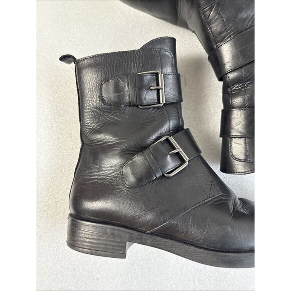 Emanuele Crasto boots Woman 39 EU 9 black Leather Double Buckle Italian Combat - Picture 2 of 14